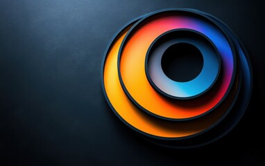An engaging infographic layout with three circular shapes layered in different vibrant colors, artistically displayed on a sleek black backdrop 