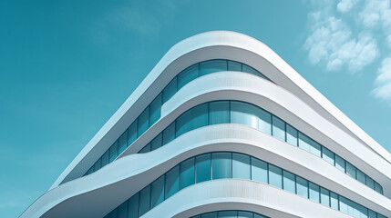 Modern architectural design blending real-life glass building with detailed blueprint, showcasing the transition from planning to completion with a dynamic contrast of cool blue tones  