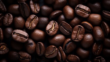 Naklejka premium Dark Coffee Beans Close-Up Top View Background in Moody Tones for Coffee Lovers and Baristas