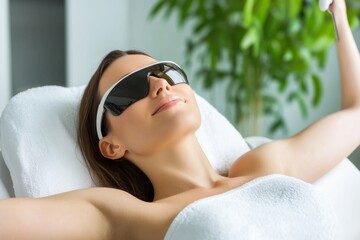 Esthetician conducts laser hair removal treatment for patient