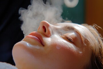 Esthetician applies steam treatment for deep facial cleansing