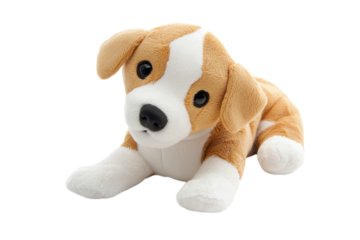 Soft plush dog puppy toy isolated on transparent background for children