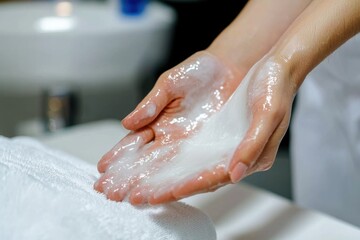 Fototapeta premium Skincare expert applies cooling gel post-laser treatment