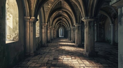 Fototapeta premium Fantasy medieval gallery in the castle.