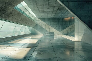 Obraz premium Abstract futuristic glass interior architecture with empty concrete floor.