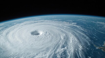 Aerial view of a powerful hurricane swirling over the ocean, capturing nature's fury.