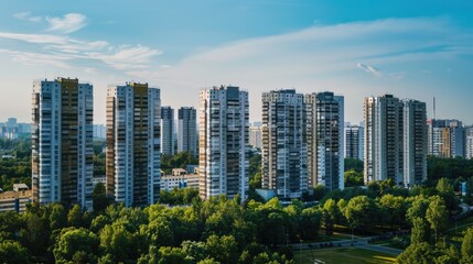 Modern apartment buildings in a green residential area in the city.