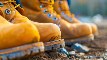 Fototapeta premium Close-up of safety boots with steel toe caps for protection against impact