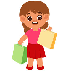 Happy Girl Hold Shopping Bag Illustration