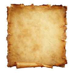Worn old parchment top view isolated on transparent background