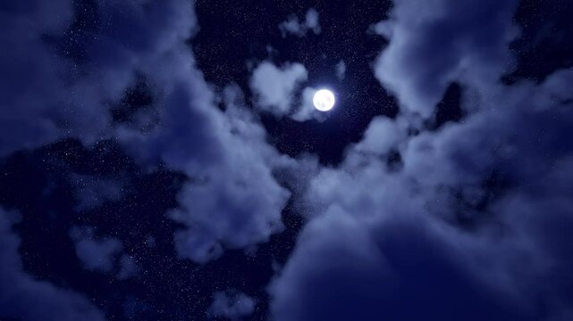 Experience the tranquility of the night sky and the awe-inspiring beauty of the cosmos, where stars and clouds dance together. 3d render