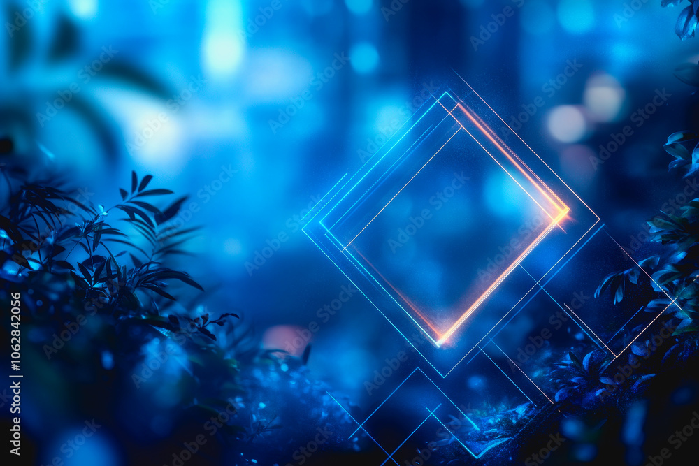 Aufkleber A stunning neon pastel themed scene featuring a glowing square frame that adds depth to the tranquil bluish background, creating a captivating visual masterpiece.