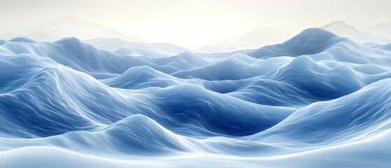 A serene landscape of soft, flowing blue waves resembling gentle hills.