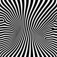 A striking black and white stripe pattern in a distorted form.