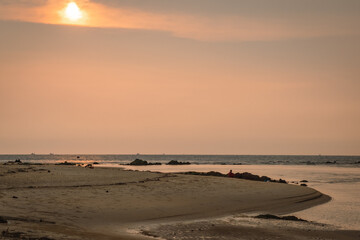 Beautiful sunset on the beach in Goa