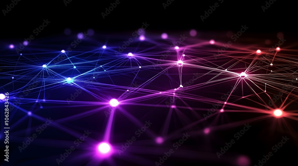 Poster a colorful image of many small dots that are connected to each other. the dots are in different colo