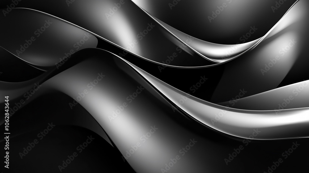 Poster a mesmerizing abstract of flowing metallic silver hues, creating a dynamic and reflective surface. m