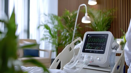 Therapist sets up portable ventilator for patient care