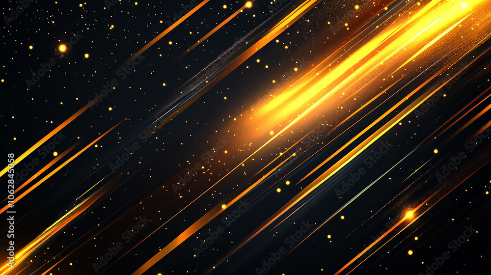 Poster diagonal streaks of golden light on a dark background, creating a dynamic and vibrant orange streaks