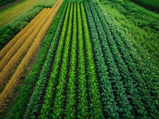 Aerial View of Green Farm Field with Rows of Crops - Photo