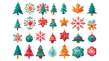 set of christmas trees isolated on white