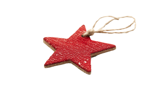 Red star shaped gift tag, created with Generative AI technology, PNG