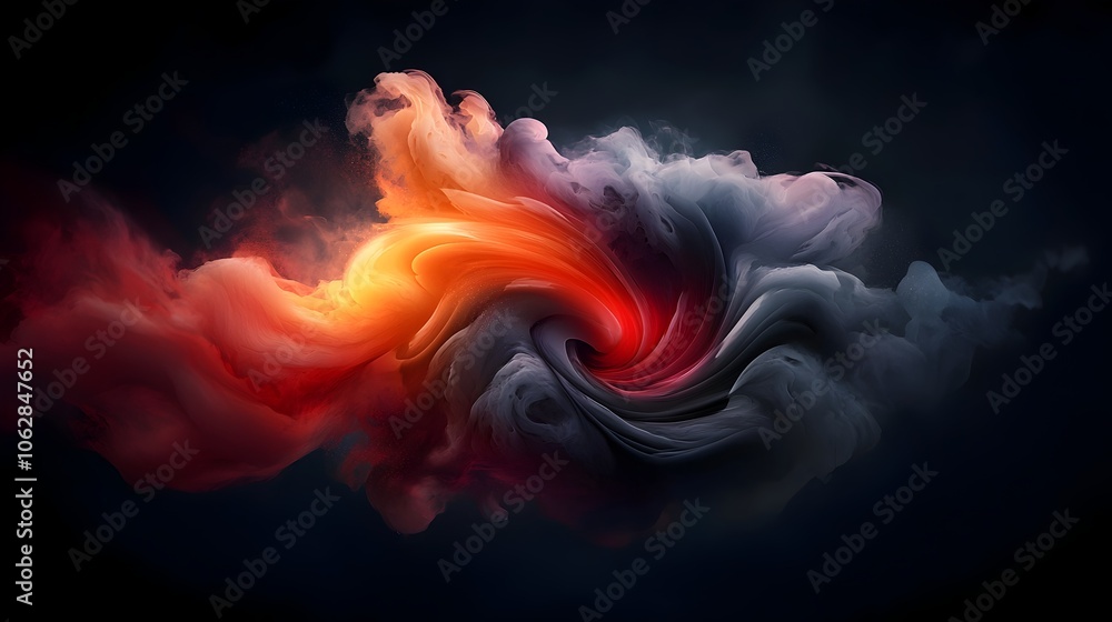 Poster captivating spherical molecular structure with dynamic swirling patterns in vibrant cinematic lighti