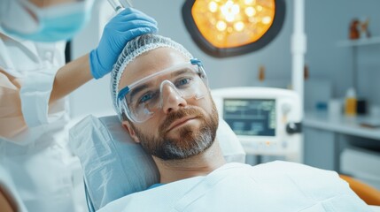 Obraz premium Skincare expert performs laser treatment on patient's facial hair