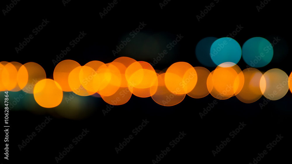 Poster night abstract city in blurry lights with bokeh effect.. abstract background of blurred warm lights