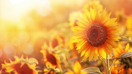 Naklejka premium Sunflower blooms in shades of yellow, orange, and red, their cheerful faces following the sun across the sky