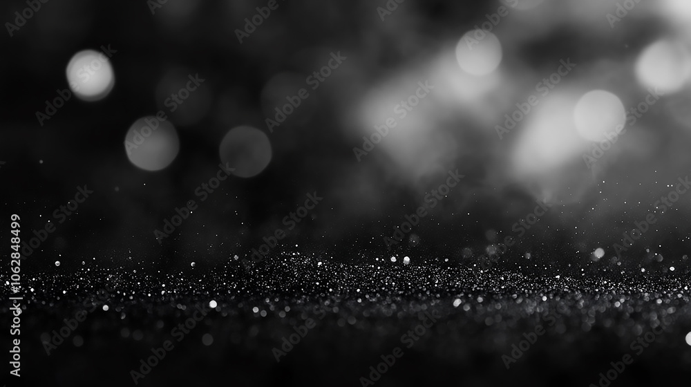 Poster golden glitter with bokeh effect on dark background snow or rain bokeh texture on blur bokeh of ligh