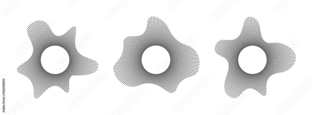 Poster black radial sound wave line pattern set