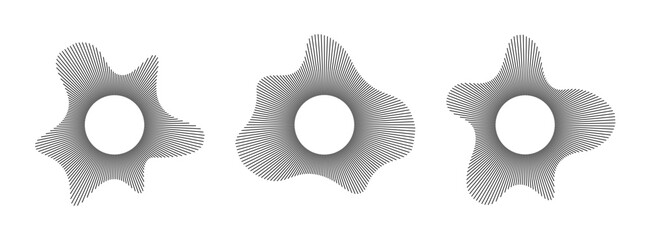 Black radial sound wave line pattern set