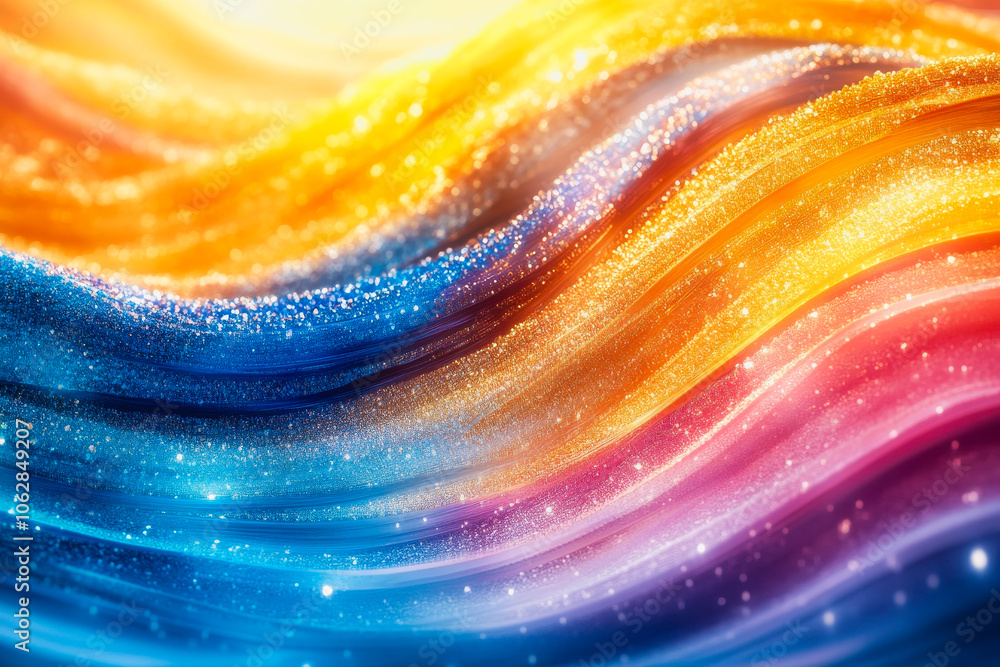 Poster experience a vibrant and colorful artistic display with flowing waves of light and texture. this abs