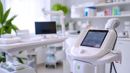 Skincare professional applies rf device for jawline enhancement