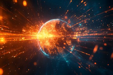 Obraz premium Best Internet Concept. Globe, glowing lines on technological background. Electronics, Wi-Fi, rays, symbols Internet, television, mobile and satellite communications. Technology 3D illustration 