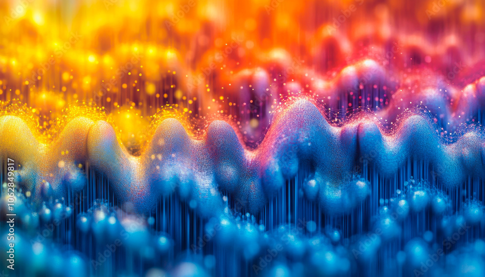Poster this image features a vibrant overhead display of artistic waves in various colors, showcasing a cap
