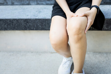 Middle aged woman suffer from Arthritis,Patellar Tendinitis,symptom of Gout,deposition of...
