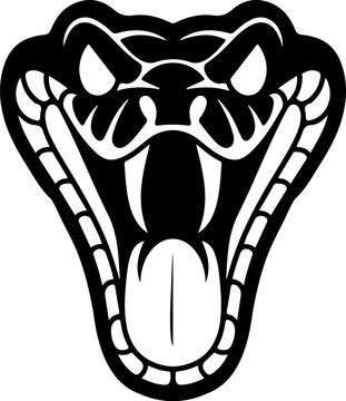 Illustration of head of poisonous snake in engraving style. Design element for logo, label, emblem, sign, badge. Vector illustration