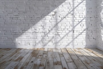 White bricks wall and wood floor.