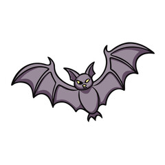 Cartoon bat illustration with spread wings,  perfect for Halloween or spooky themes, isolated on white.