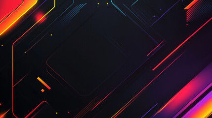 Abstract cosmic background features vibrant circles and planets in red, yellow, and blue hues. This digital illustration showcases dynamic lines and  random technology abstract patterns on dark backgr