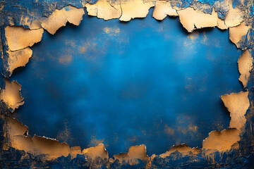 A stunning ancient blue grunge background featuring rich golden accents. This textured artwork offers a perfect backdrop for various creative projects, enhancing visual appeal.