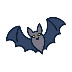 Cartoon bat illustration with spread wings,  perfect for Halloween or spooky themes, isolated on white.