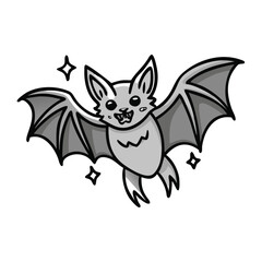 Cartoon bat illustration with spread wings,  perfect for Halloween or spooky themes, isolated on white.