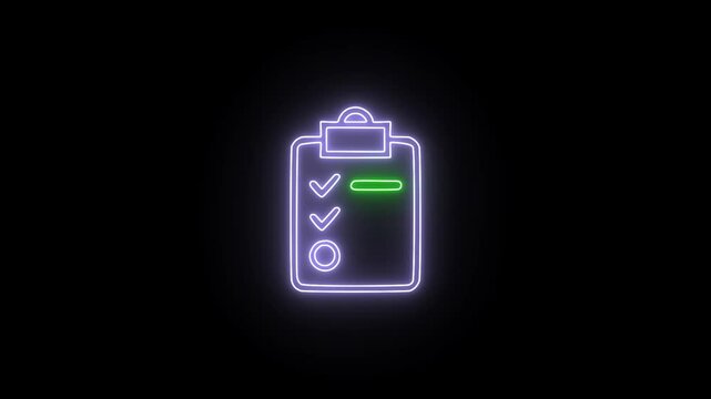 Abstract a neon glowing notebook icon animation on black background.