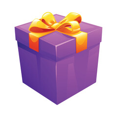 Purple gift box with golden bow, ideal for holiday presents. Vector cartoon illustration
