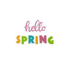 Hello spring. Paper cut letters, inscription.