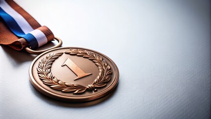 A Glorious Bronze Medal Resting on a White Background, Highlighting Achievement and Victory with Ample Copy Space for Custom Text or Branding Opportunities