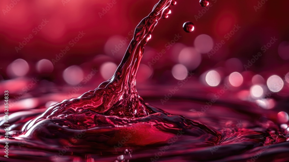Poster a red liquid splash with bokeh background. perfect for abstract or liquid-themed projects.